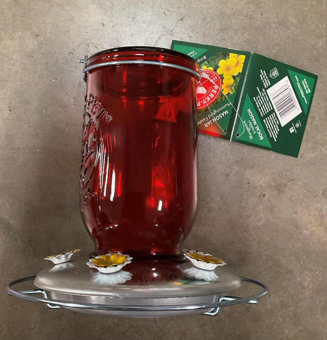 RED MASON JAR GLS HB FEEDER