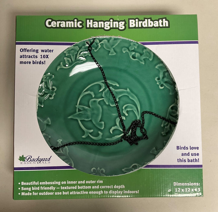 CERAMIC HANGING BIRDBATH GREEN