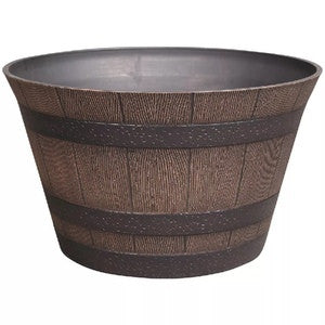 PLSTC WINE BARREL PLNTR 15"