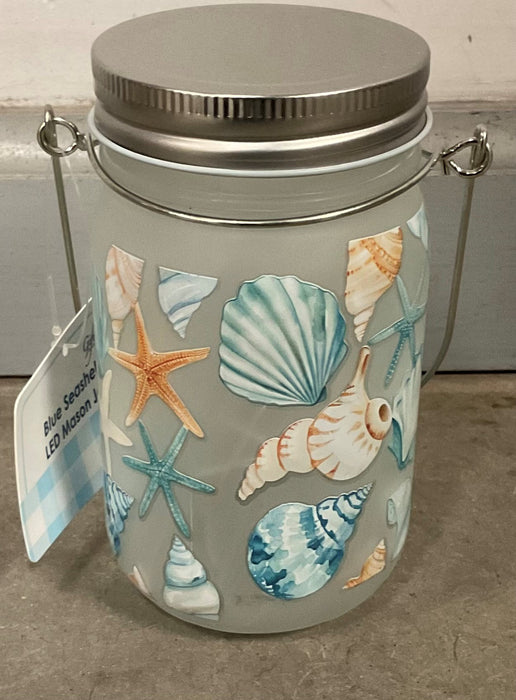 BLUE SHELLS MASON JAR LIGHTED
